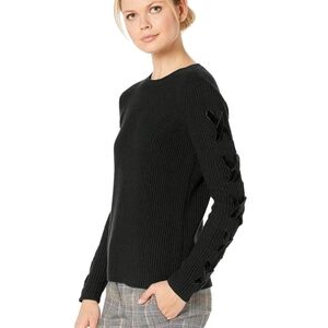 Lauren Ralph Lauren Black Knit Sweater S Velvet Lace Up Bow Sleeve